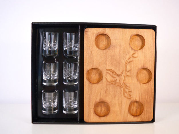 Slika Set za aperitiv sa Swarovski kristalima na drvenom pladnju S/7 staklo