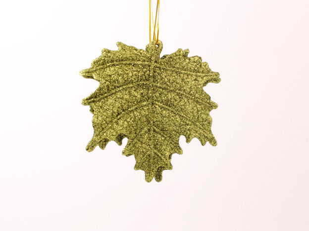 Slika Ukras za bor s gliterom list 11 x 10.5 cm moss green