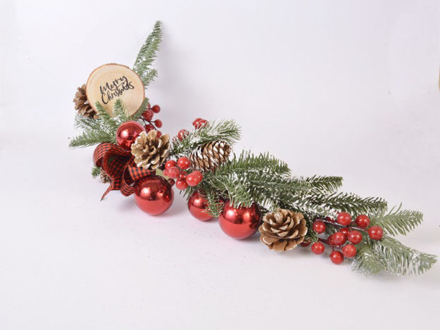 Slika Viseća božićna dekoracija borovina s kuglicama i češerima 57 cm, zasnježena, crv