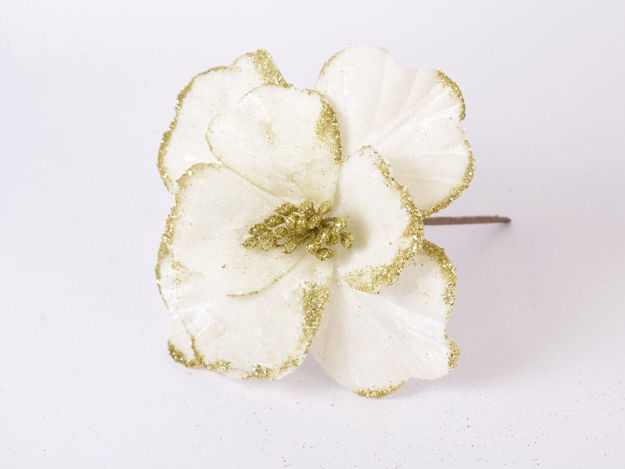 Slika Božićni cvijet pik 21 cm, pliš, bijela s zlatnim rubom