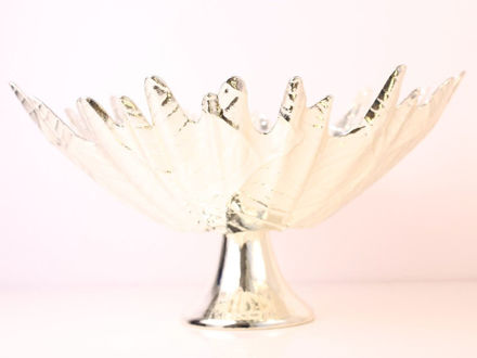 Slika Zdjela na stalku dekorativna staklo 40cm-bijelo/srebrna