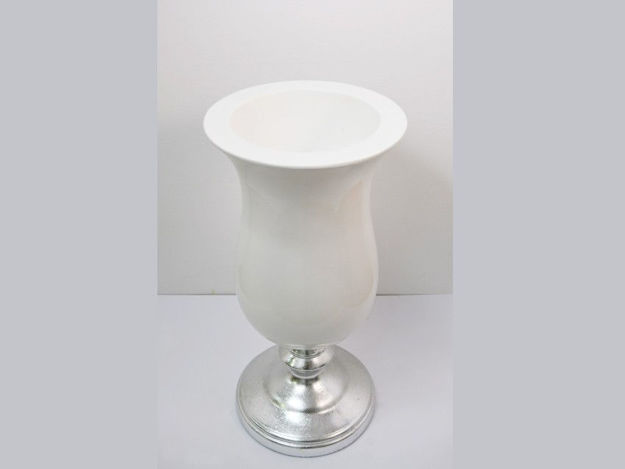 Slika Vaza dekorativna, 29.5x29.5x60cm, fiber glass, sjaj bijela/srebrna