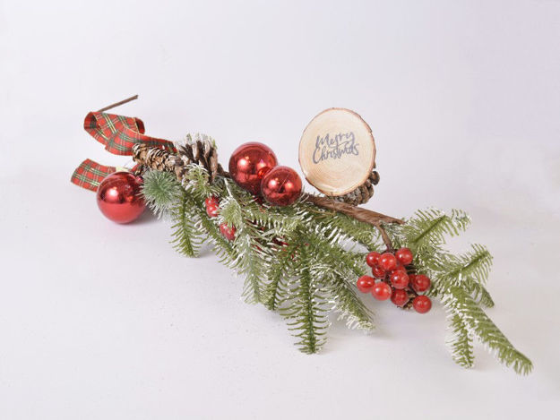 Slika Viseća božićna dekoracija borovina s kuglicama i češerima 56 cm, zasnježena, crv