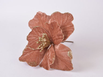 Slika Božićni cvijet pik 21 cm, pliš, roza s zlatnim rubom