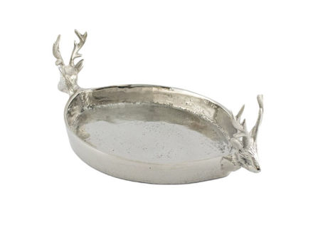 Slika Pladanj metalni s jelen ručkama 31x18cm h3/10cm srebrna
