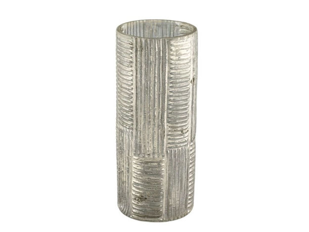 Slika Staklo vaza cilindar rebrasti h24 d10cm srebrna