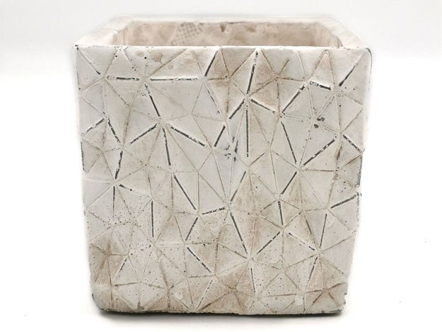 Slika Cement posuda kocka 12,5x12,5x12,5cm uzorak/bijela