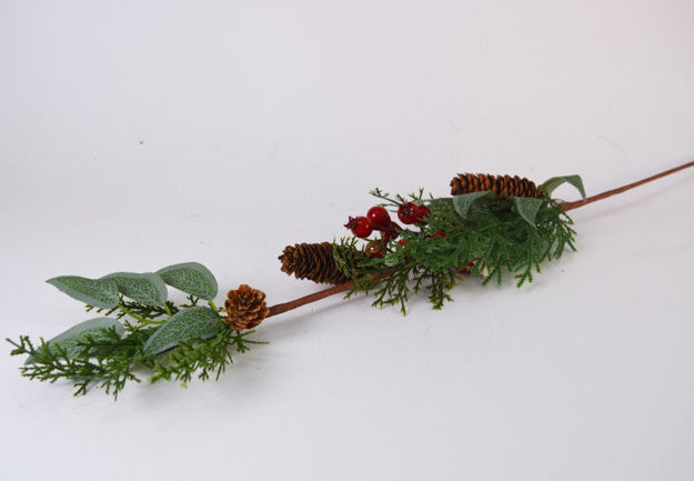 Slika Grana borovine s bobicama i šiškama 71 cm; crvena