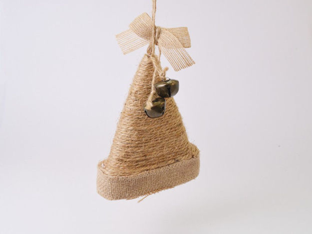 Slika Božićni ukras kapica od konopa s zvončićim 16 cm; natur