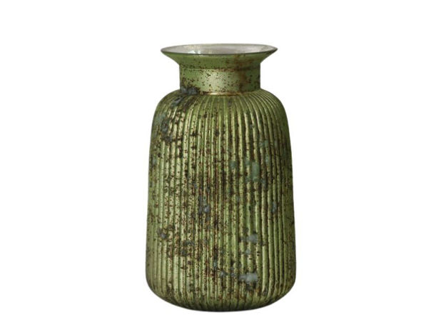 Slika Staklo vaza rebrasta h20 d12cm zelena s efektom