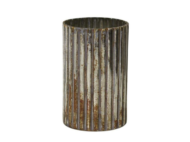 Slika Staklo vaza/svijećnjak cilindar rebrasti h16 d10cm srebrna s efektom