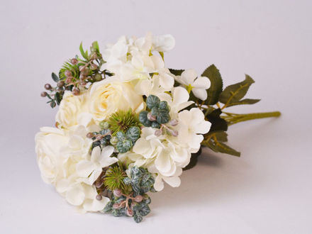 Slika Buket mix ruža i hortenzija 41 cm; bijela