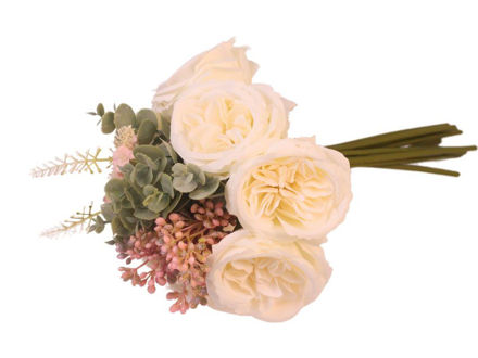 Slika Buket mix ruža/eukaliptus 26 cm; bijela