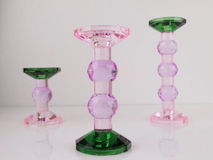 Slika Svijecnjak kristal h19,5 d9,2cm roza/lila/zelena
