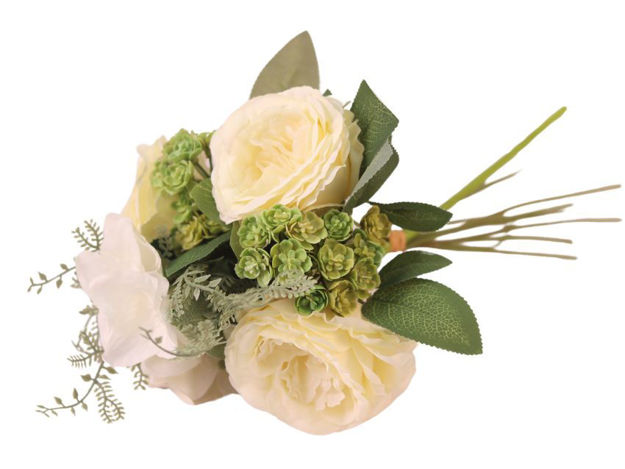 Slika Buket mix ruža/sukulent 30 cm; bijela