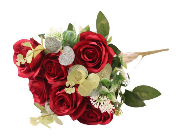 Slika Buket mix ruža/eukaliptus 46 cm; crvena