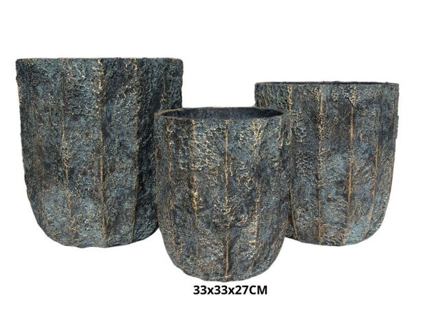 Slika Posuda fiber cement rebrasta 33x33x27cm. Siva/ zlatna