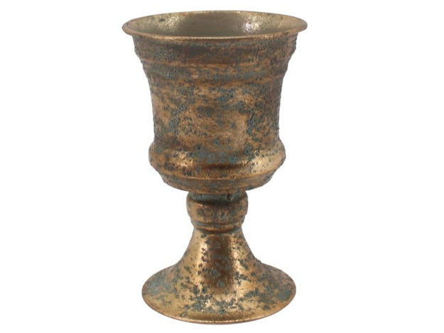 Slika Posuda metalna na nogu 12.5x12.5x20.5cm. Zlatna