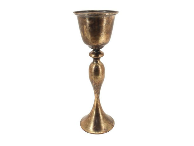 Slika Vaza/posuda metalna na nogu 18.5x18.5x54cm.; zlatna