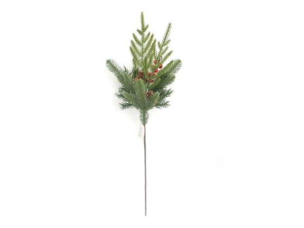 Slika Grana bora /berry 72cm; zelena/crvena