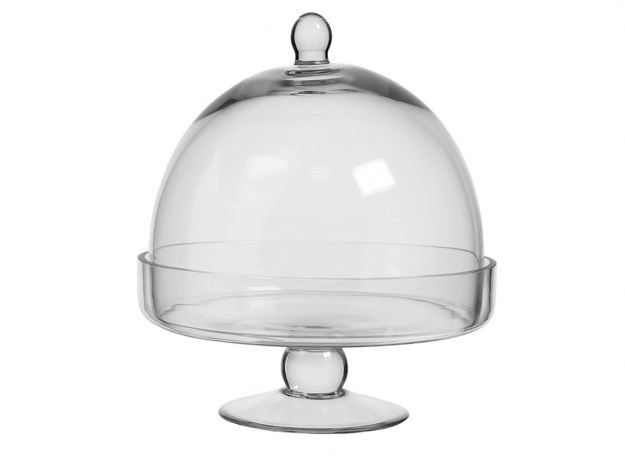 Slika Stalak staklo na nogu d25 h28cm; sa zvonom; transparent