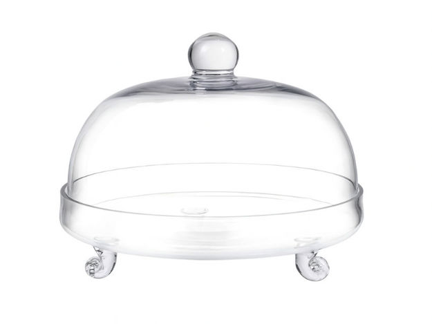 Slika Stalak staklo na nogu d28 h23cm; sa zvonom; transparent