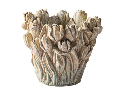 Slika Cement posuda 21x18.7x16.5cm; uzorak tulipana