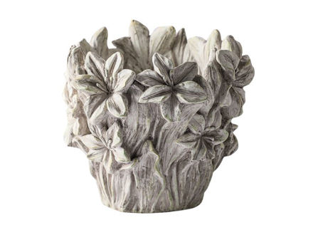 Slika Cement posuda 17.5x17x16cm; uzorak ljiljana