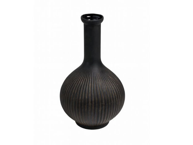Slika Vaza rebrasta h26 d15cm; crna/smeđa