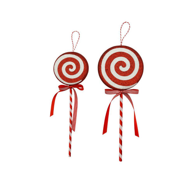 Slika Dekoracija candy na piku 15x30cm; crvena/bijela