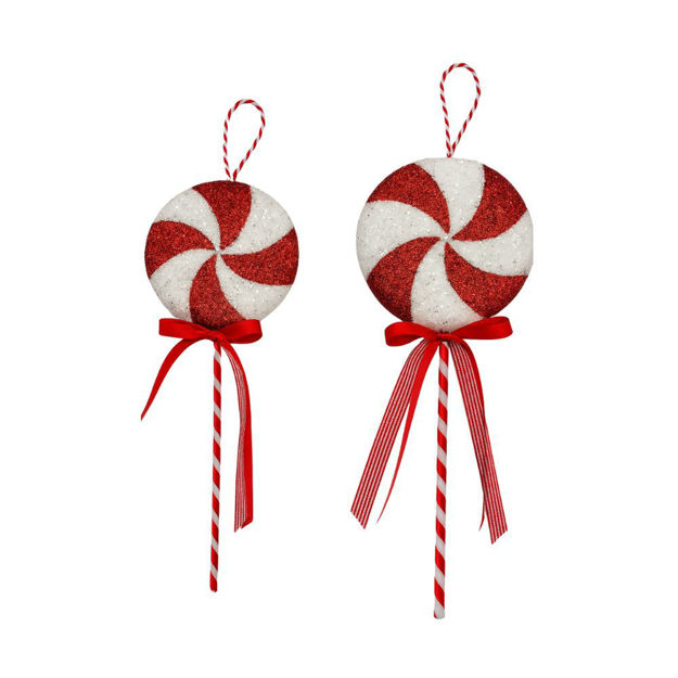 Slika Dekoracija candy na piku 14x30cm; crvena/bijela