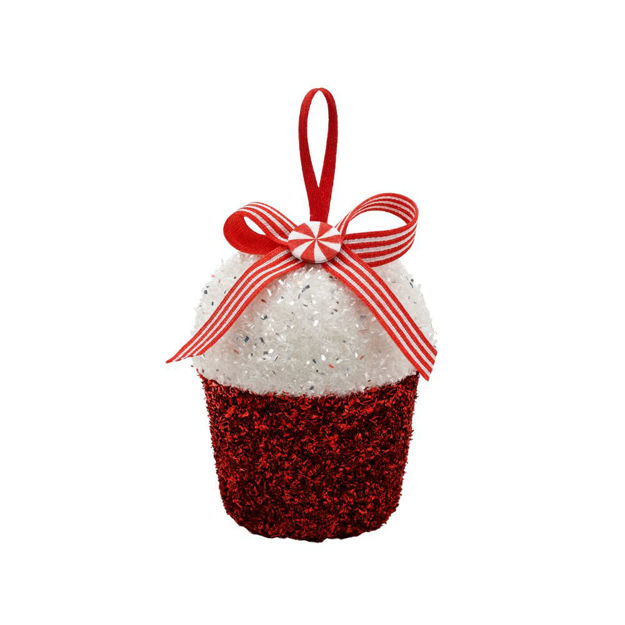 Slika Dekoracija za bor muffin 11x8x8cm; crvena/bijela