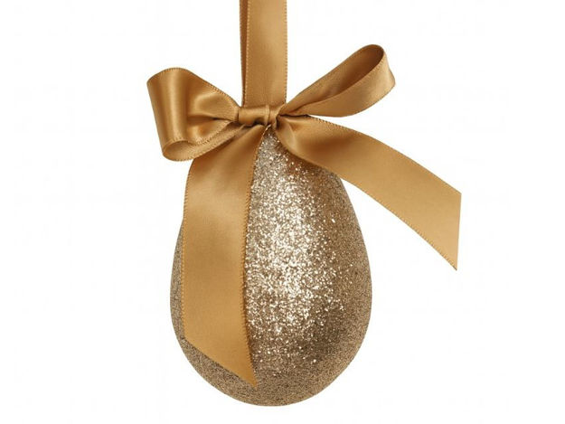 Slika Jaje dekorativno sa satenskom mašnom 10cm; gliter ; platina