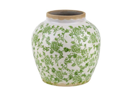 Slika Keramička vaza h22 d22cm; bijela sa zelenim cvjetovima