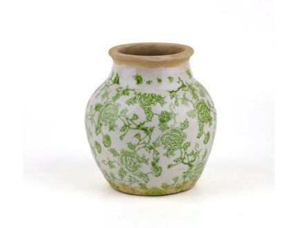 Slika Keramička vaza h17 d16.5cm bijela sa zelenim cvjetovima