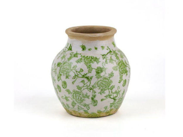 Slika Keramička vaza h17 d16.5cm bijela sa zelenim cvjetovima