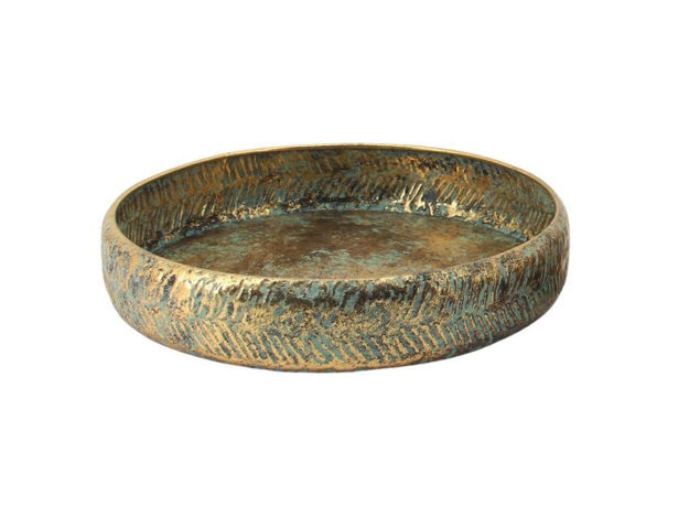 Slika Dekorativna posuda metalna 32x7.5cm; zlatna/tirkizna